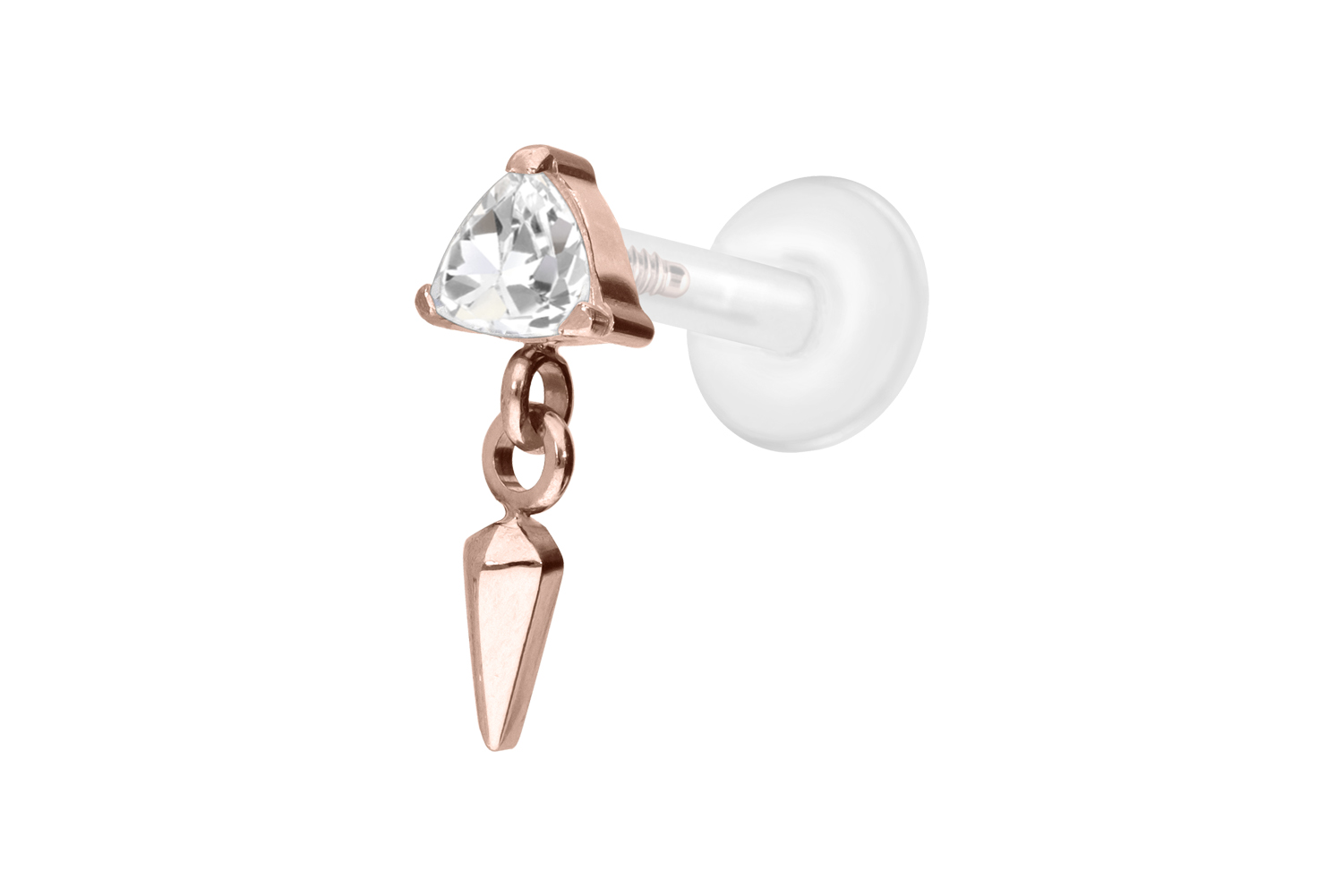 PTFE Labret Piercing mit Innengewinde + Titan-Aufsatz KRISTALLDREIECK + SPITZE